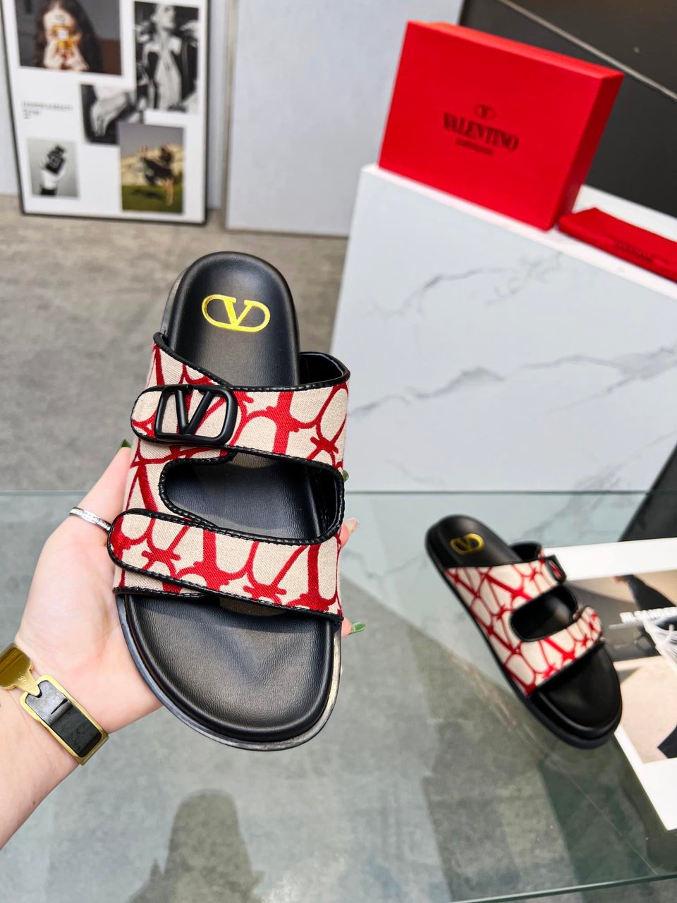 Valentino Garavani Vlogo Toile Iconographe Sandal Red view 7
