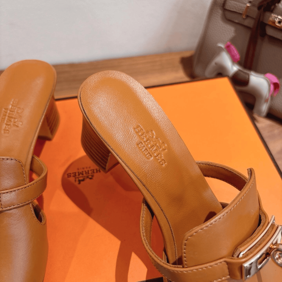 Hermes Brown Leather Mules view 8