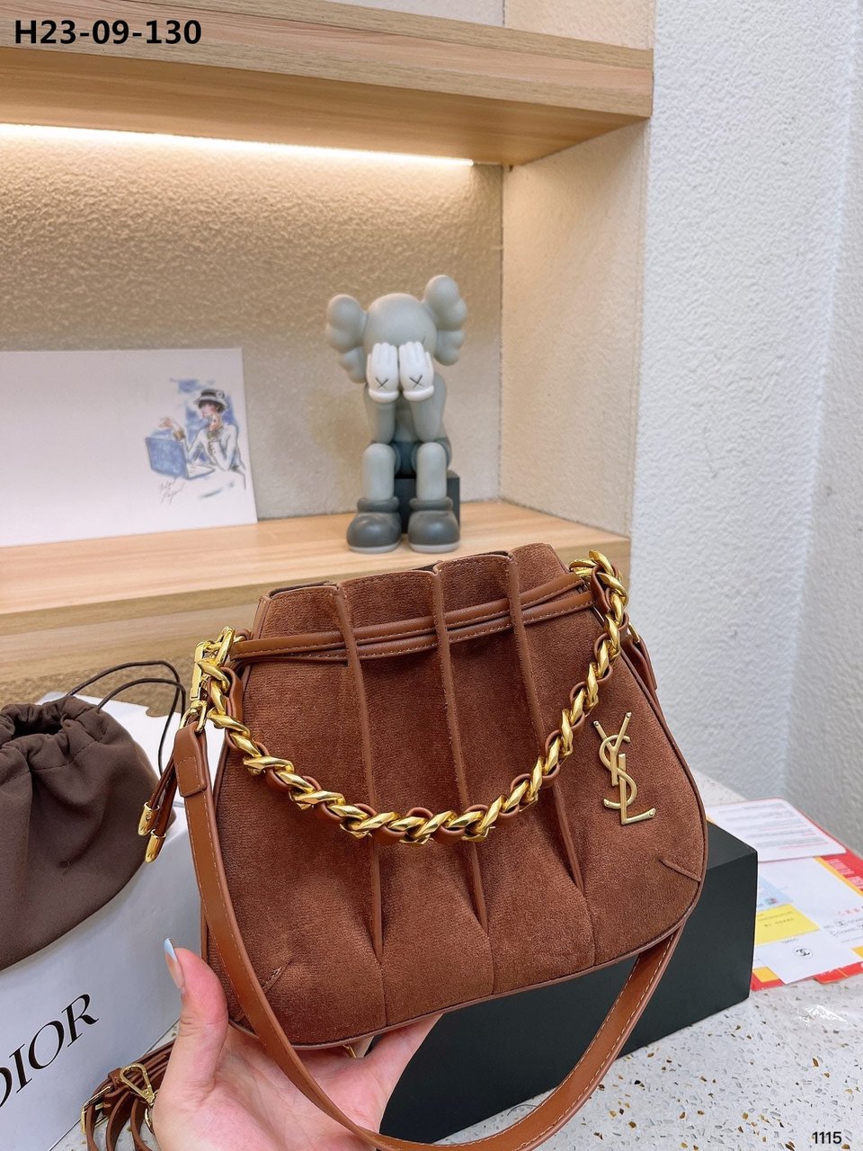 Saint Laurent Bucket Bag Brown 23Cm view 5