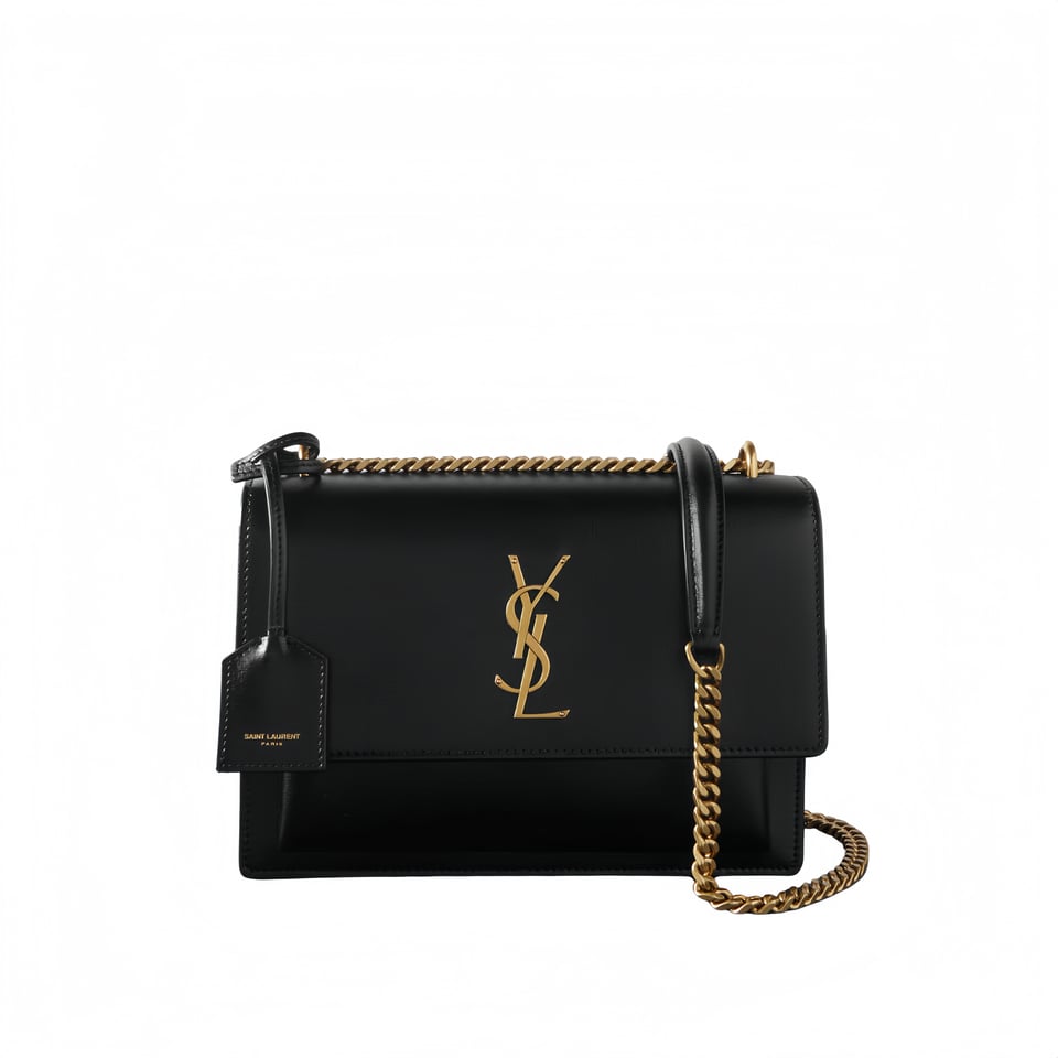 Saint Laurent Sunset Smooth Leather Shoulder Bag Black 23Cm