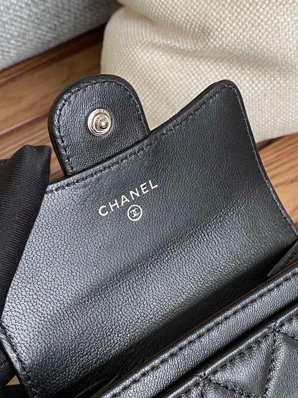 Chanel Small Wallet 11Cm Black Lambskin Silver Hardware view 6