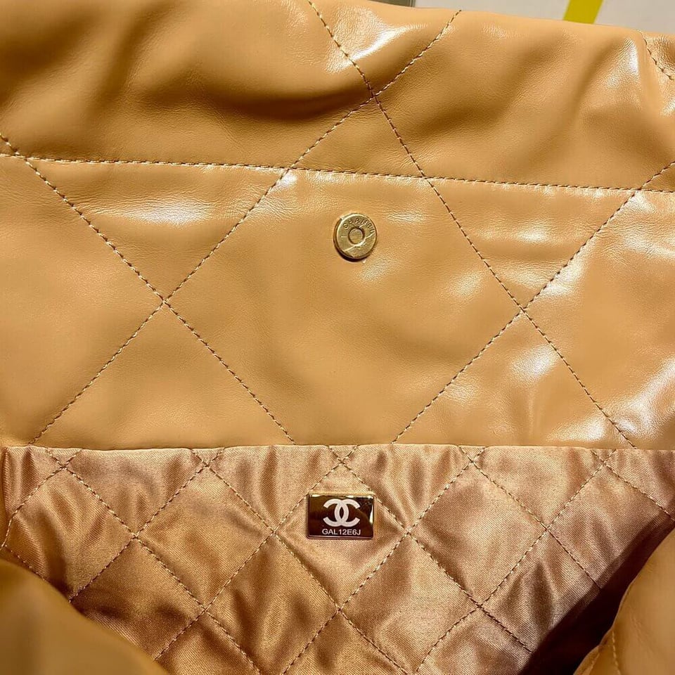 Chanel 22 Small Handbag Shiny Calfskin Camel Gold Metal view 12