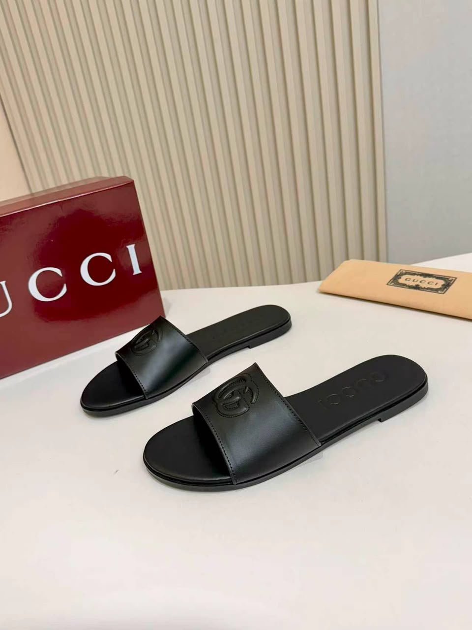 Gucci Slide Sandal With Double G Black Leather ‎874910 AAGT4 1000 For Women view 5
