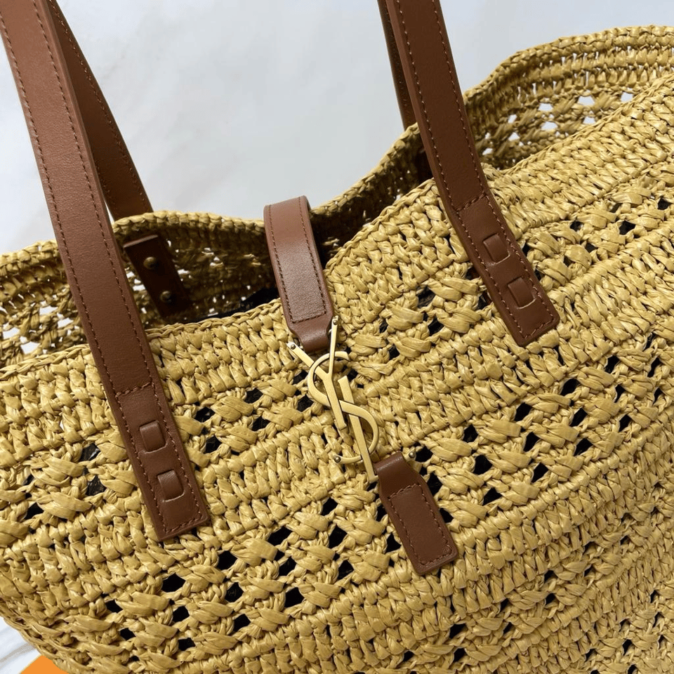 Saint Laurent Panier Medium Bag in Crochet Raffia and Smooth Leather 42cm view 8
