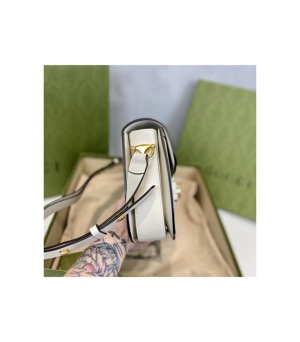 Gucci 1955 Horsebit White GG Supreme Canvas Shoulder Bag 25cm view 14