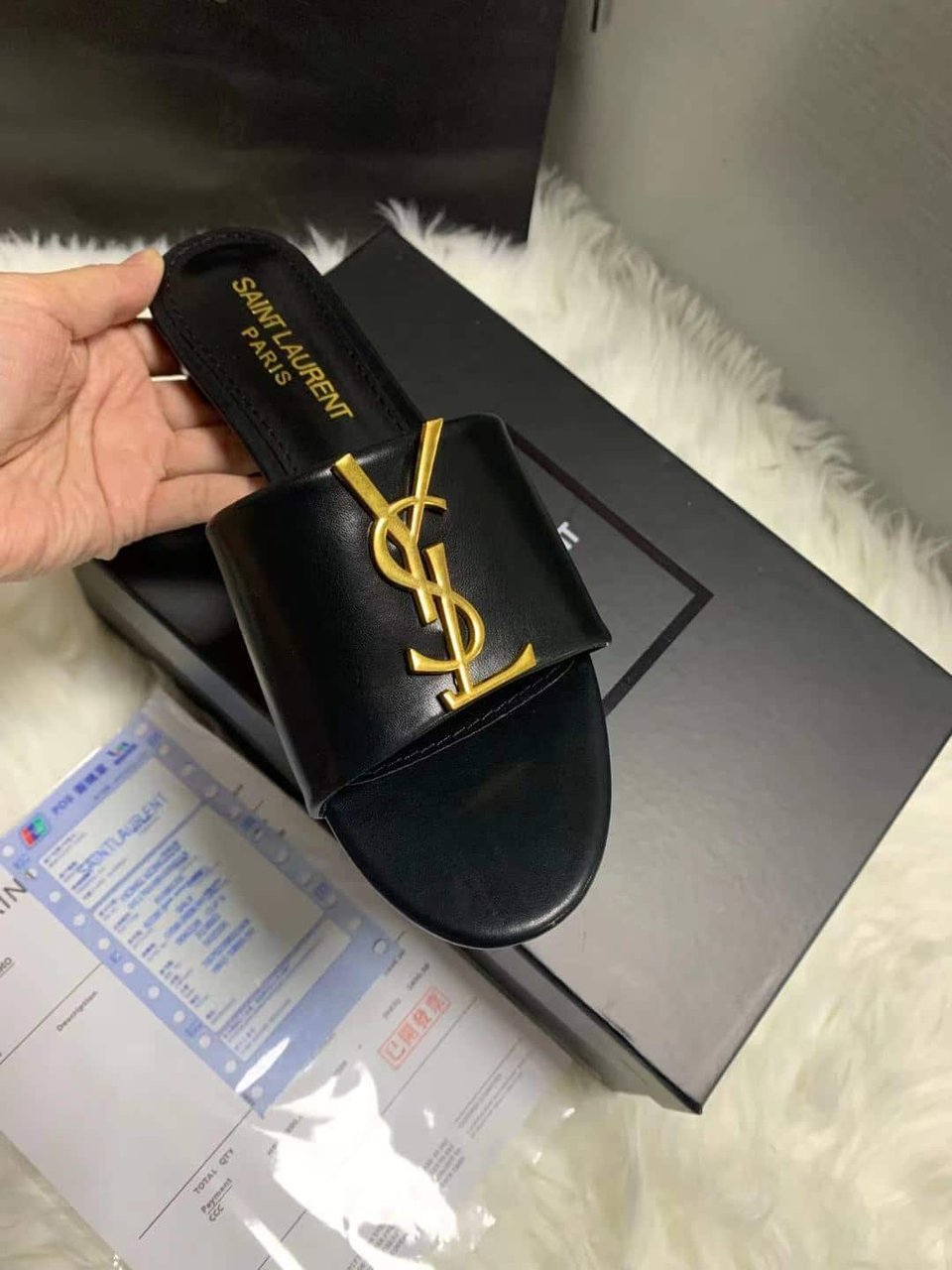 Saint Laurent Logo Slippers Black view 6