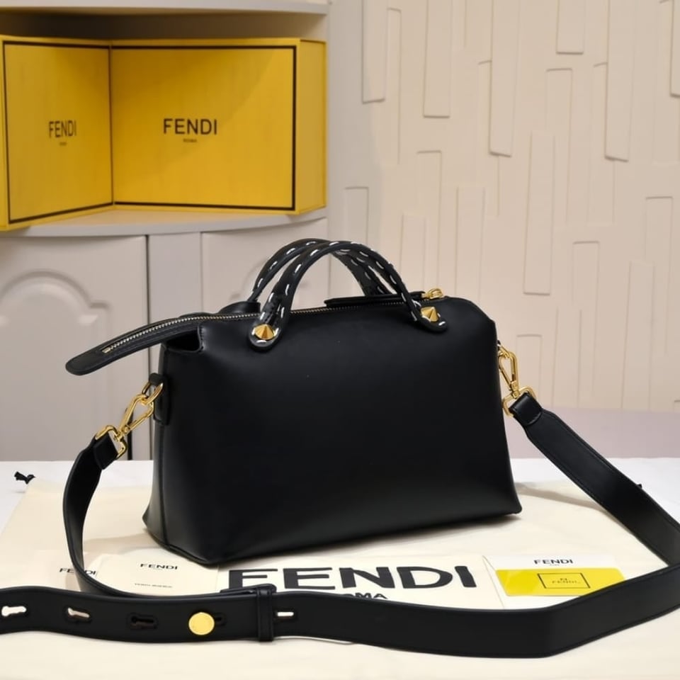 Fendi By The Way Medium Boston Bag Elaphe Black 27cm view 5