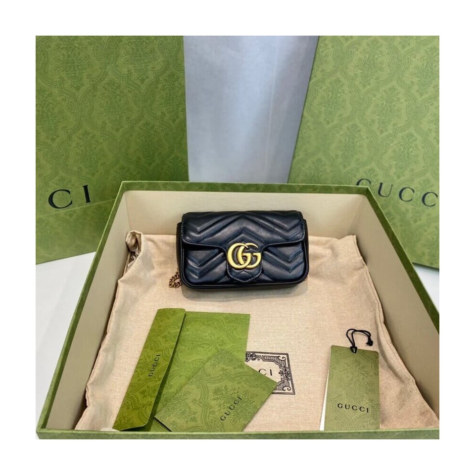 Gucci GG Marmont Matelasse Chevron Leather Super Mini Bag Black view 4