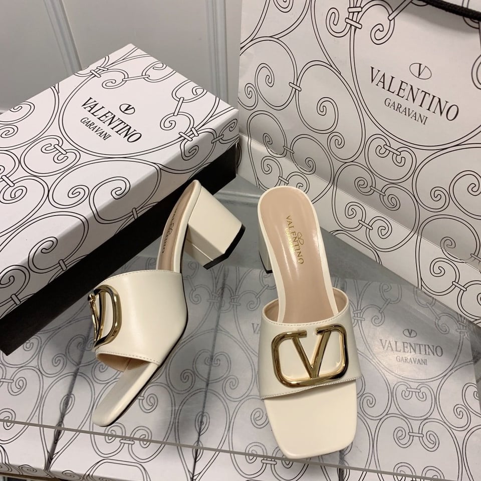 Valentino Vlogo Signature Square Toe Middle Heel White Slide Sandal view 5