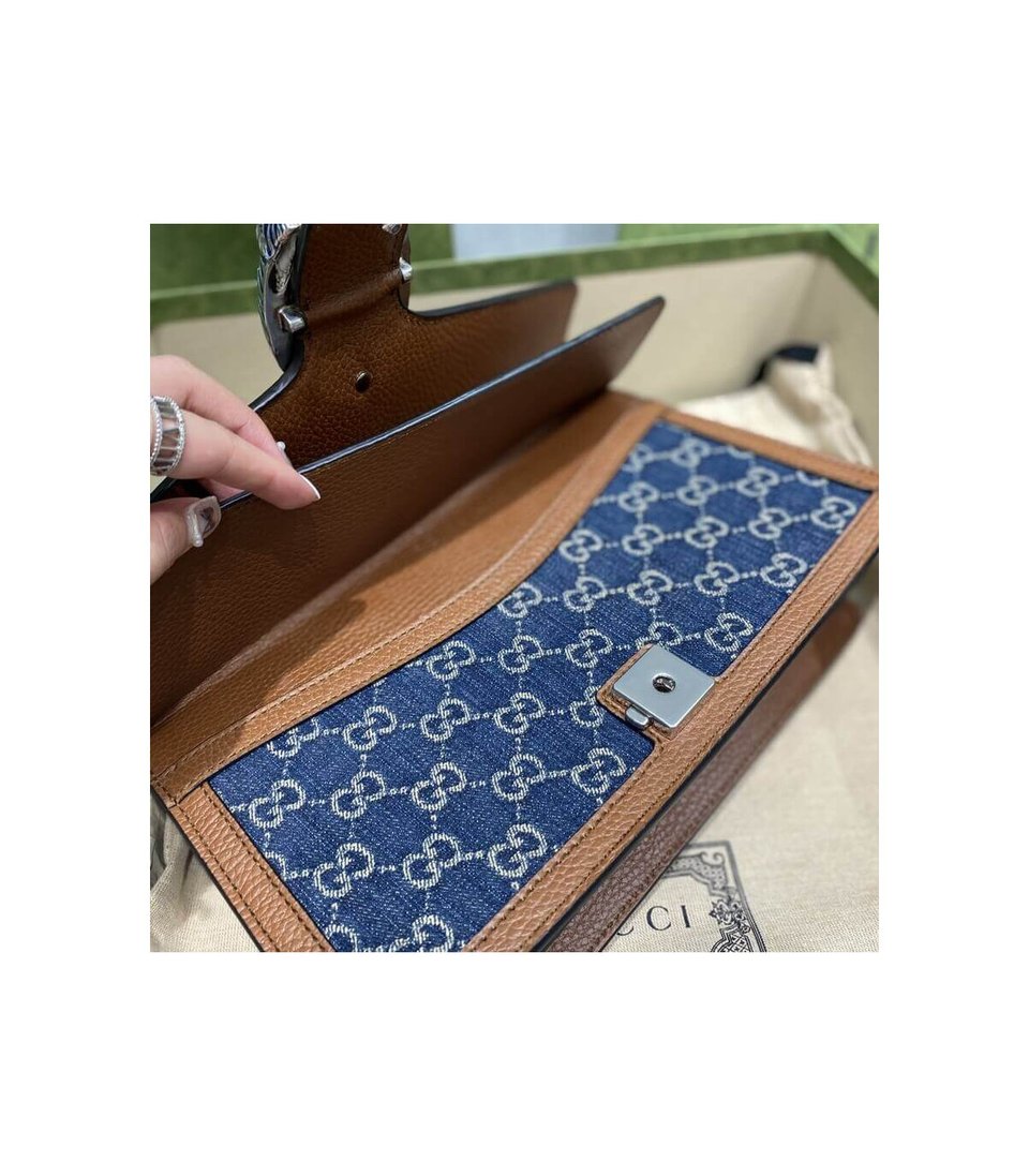 Gucci Small Dionysus Shoulder Bag in Blue Jacquard Denim 28cm view 11