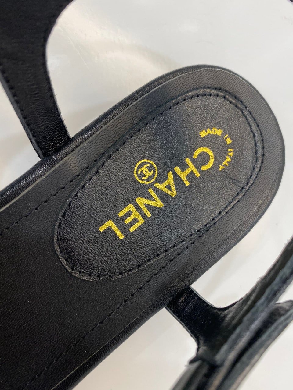 Chanel Gold Cc Logo Thong Sandals Black view 3