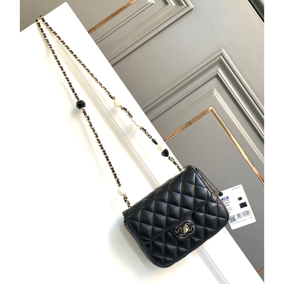 Chanel Mini Flap Bag in Black Lambskin view 3