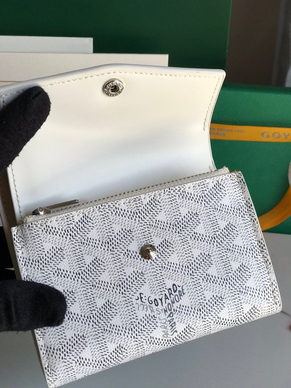 Goyard Saint-Gabriel Wallet 12 Cm White Calfskin And Goyardine Canvas view 4