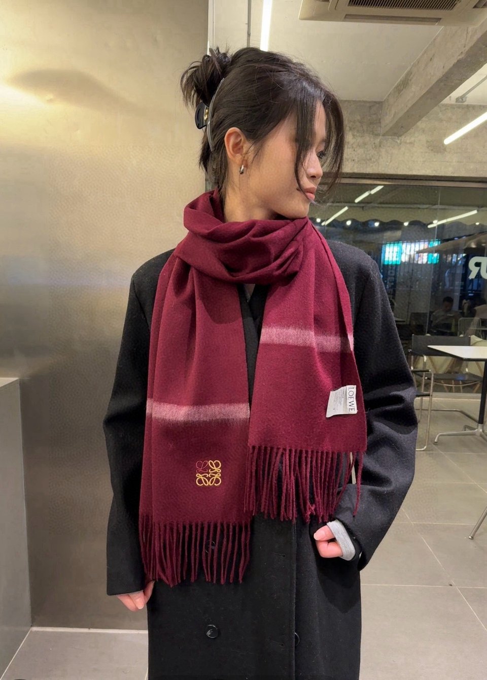Loewe Mohair Scarf Ombre Burgundy For Women 180cm view 3