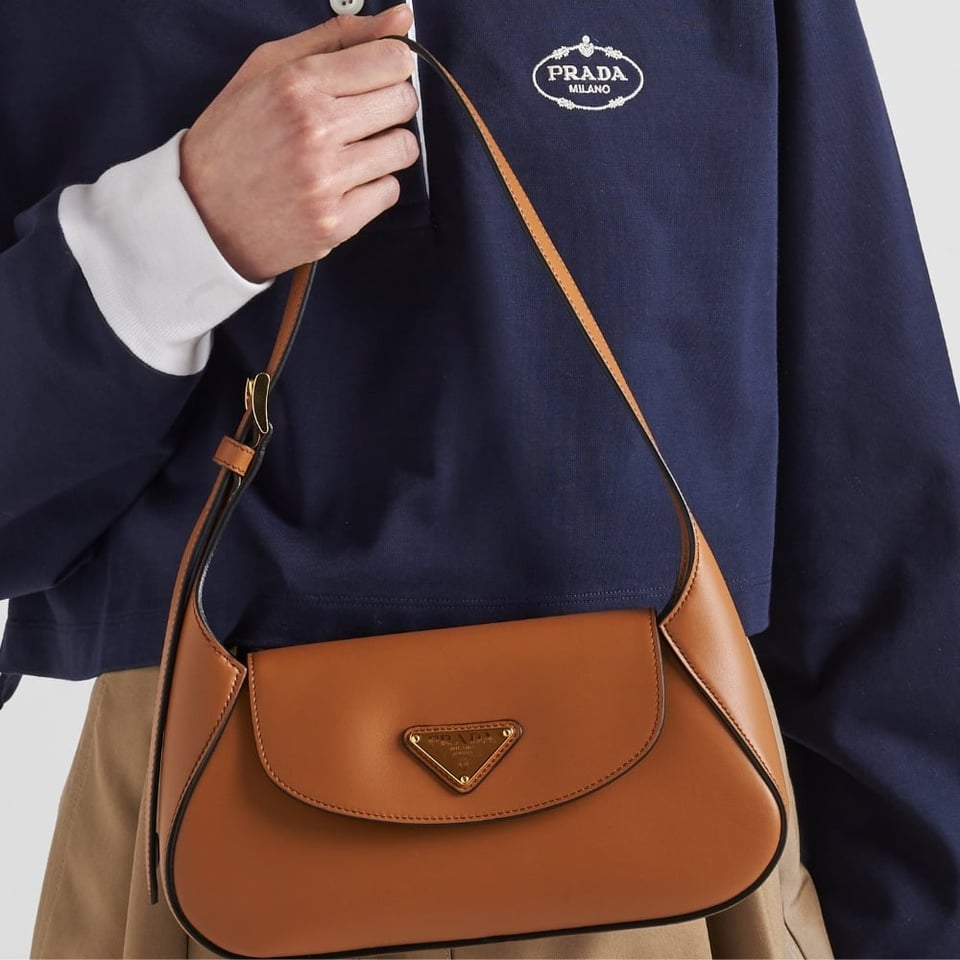 Prada Triangle Logo Shoulder Bag Caramel 24Cm view 4
