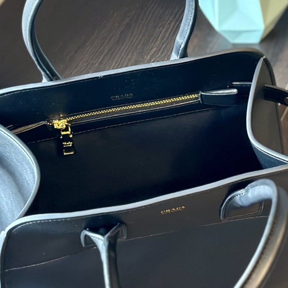 Prada Large Leather Tote Bag With Buckles Black 32Cm view 11