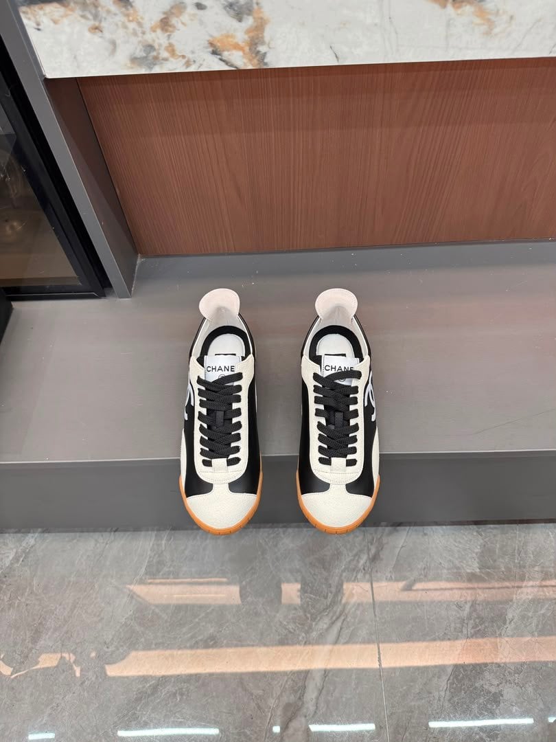 Chanel Calfskin Suede Sneakers with White CC Logo Black White &amp; Gum G39860 view 6