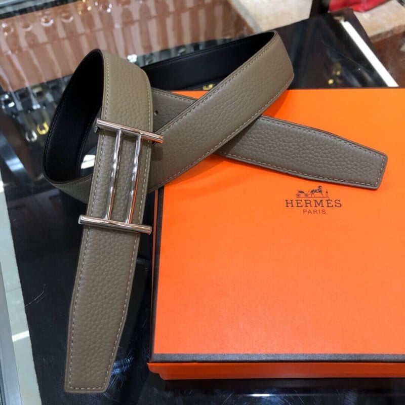 Hermes Rider Belt Buckle &amp; Reversible Leather Strap 40mm H075372 Grey/Black view 3