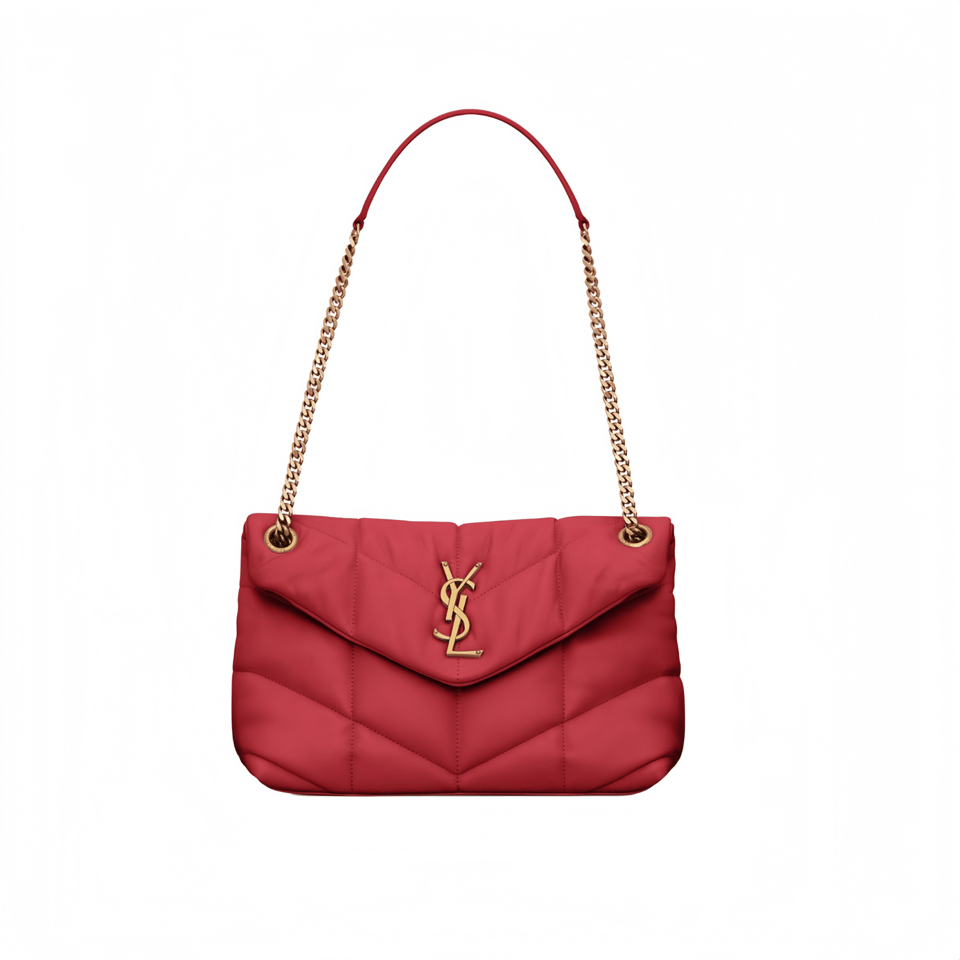Saint Laurent Puffer Small Chain Bag In Quilted Red 28Cm view 2