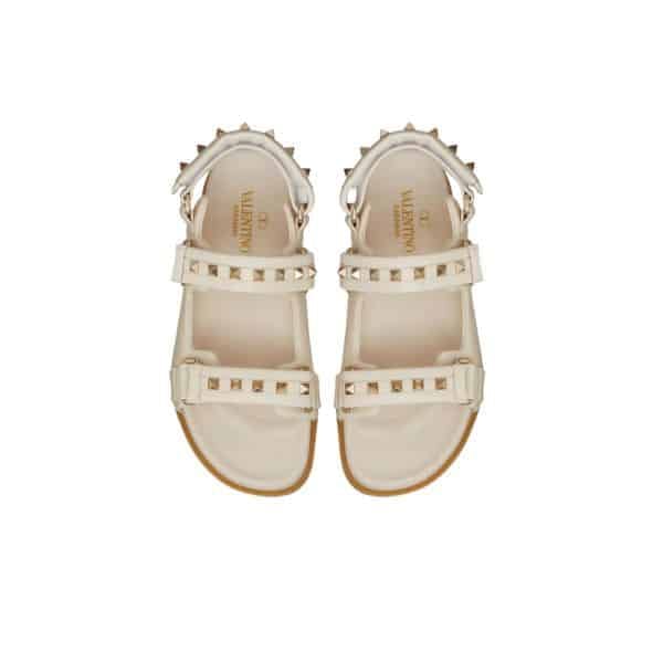 Valentino Garavani Rockstud Flat Sandal In Nappa Leather For Woman In White