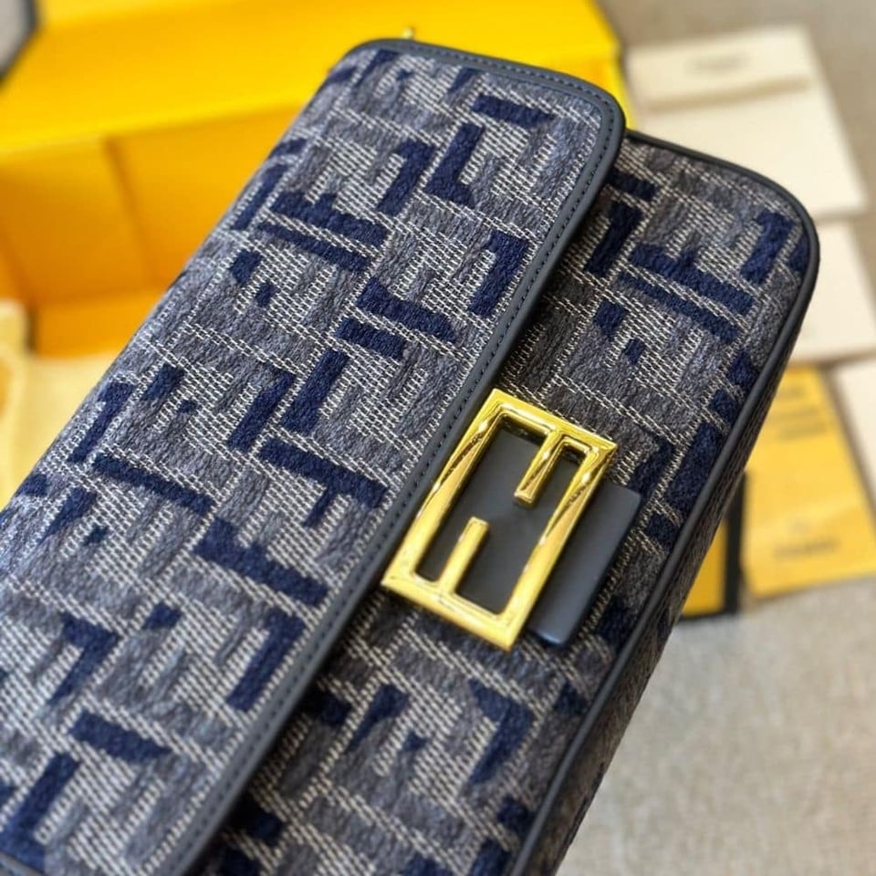 Fendi Baguette Ff Chenille Bag Dark Blue 27Cm view 5