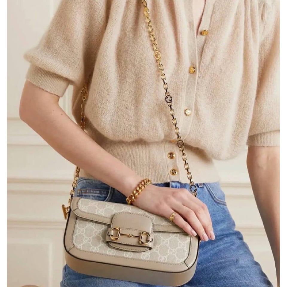 Gucci Horsebit 1955 GG Supreme Canvas Should Bag Oatmeal view 4