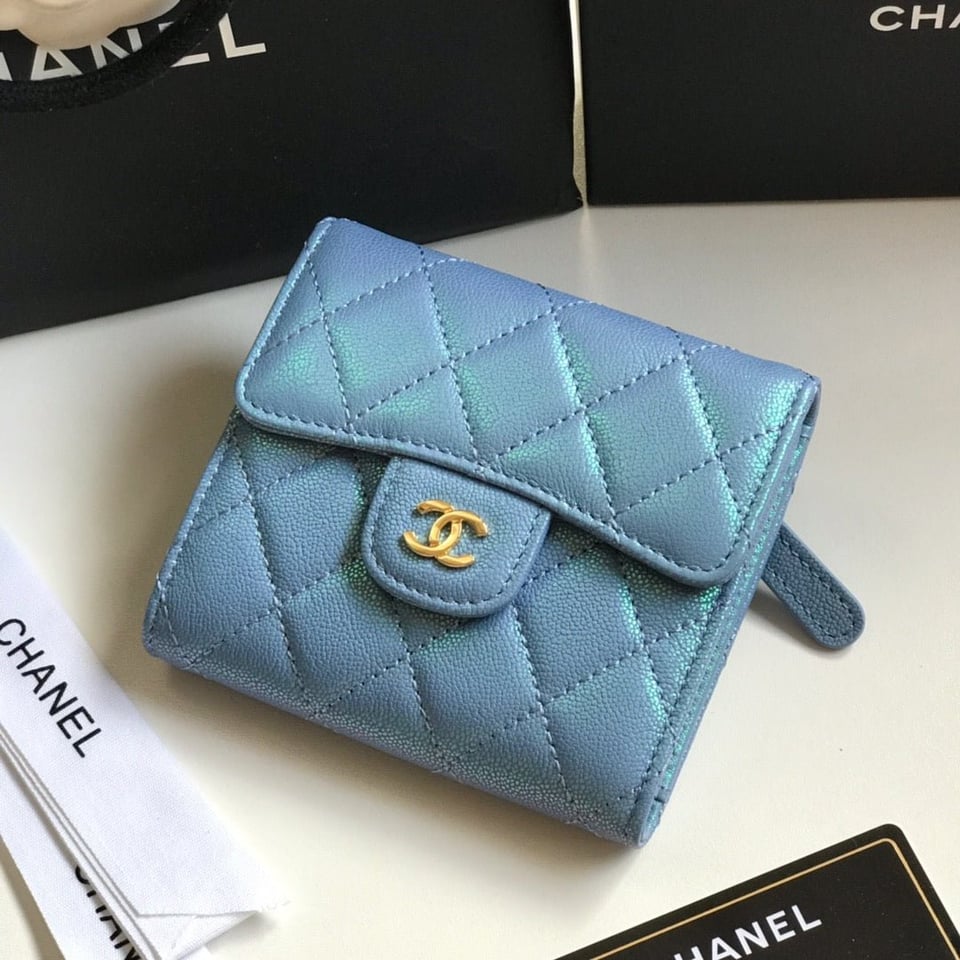 Chanel Flap Card Holder 11.5 Sky Grained Calfskin Gold Icon view 2