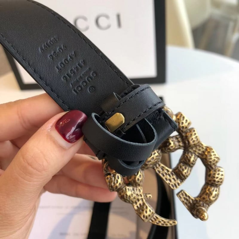 Gucci 40mm Leather Belt With Crystal Double G Buckle 513183 view 5