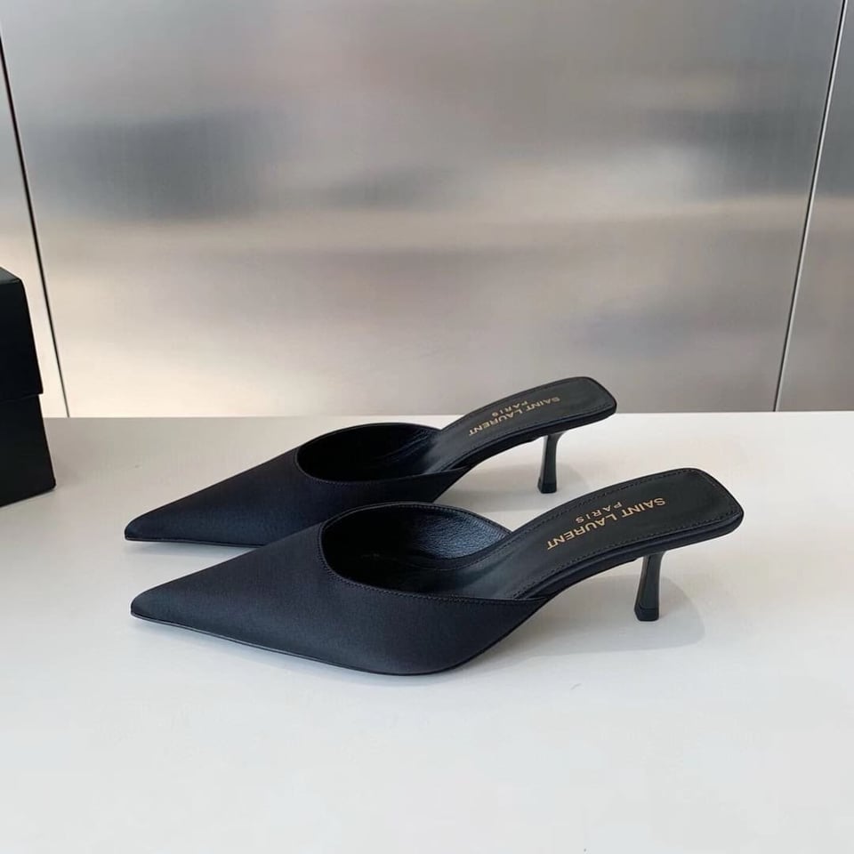 Saint Laurent Barbara Mules Satin In Black 7869079Qn001000 view 6