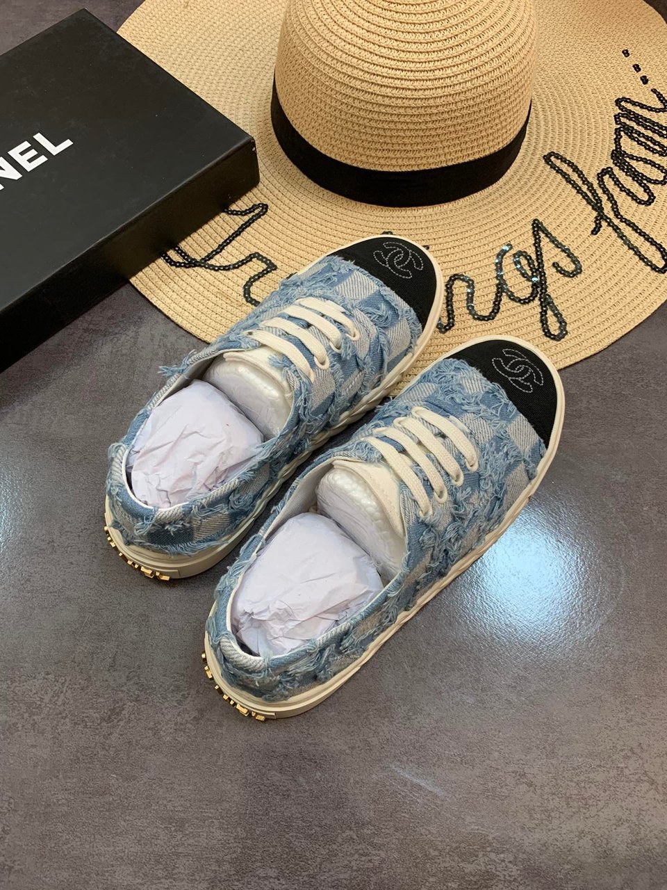 Chanel Cc Sneakers Mix Denim Blue view 6