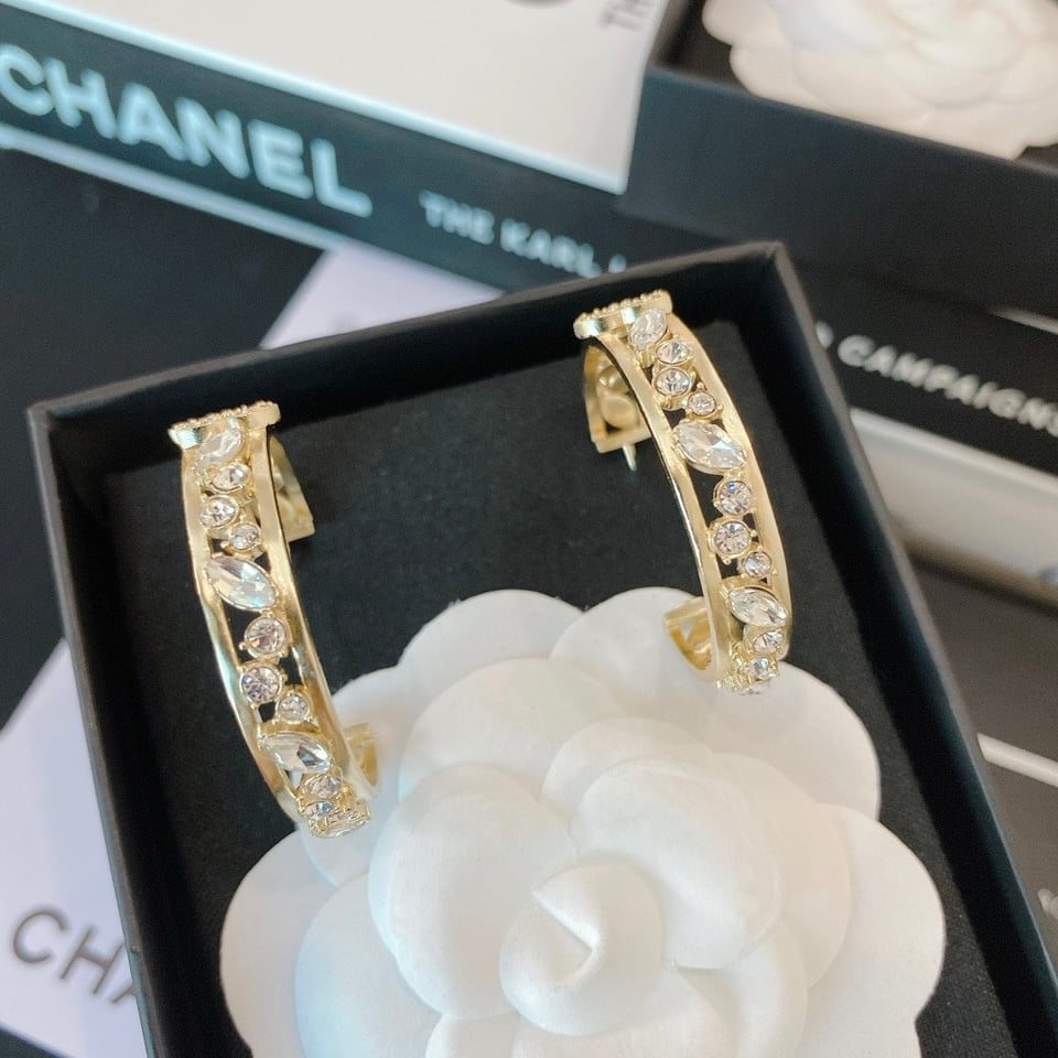 Chanel Hoop Gold Earrings view 4