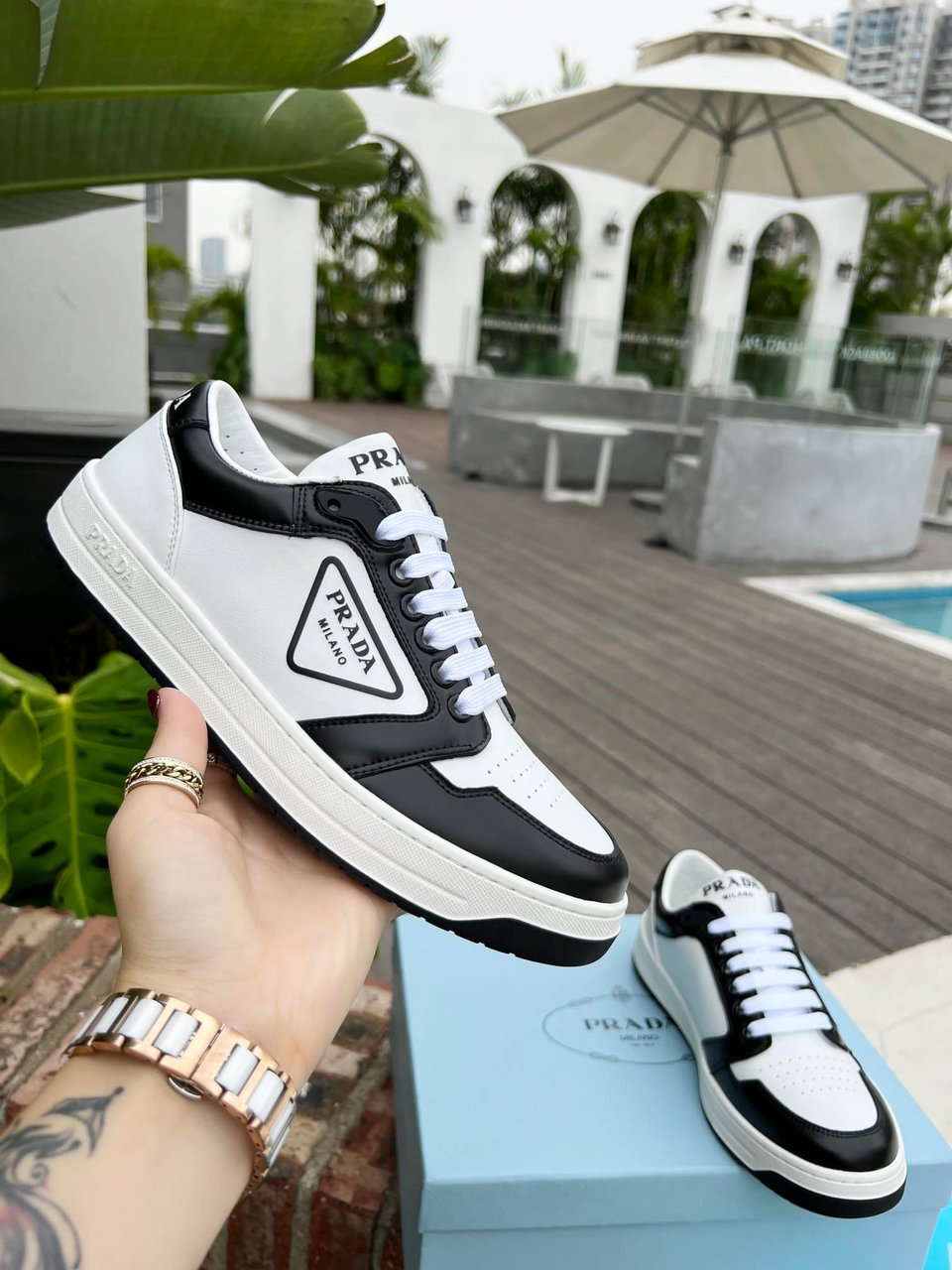 Prada District Perforated Leather Sneakers Black 2Ee3633Lj6F0964 view 8