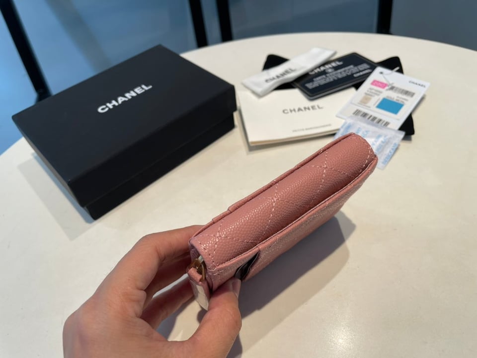 Chanel Zipped Coin Purse 11 Peach Grained Calfskin view 10