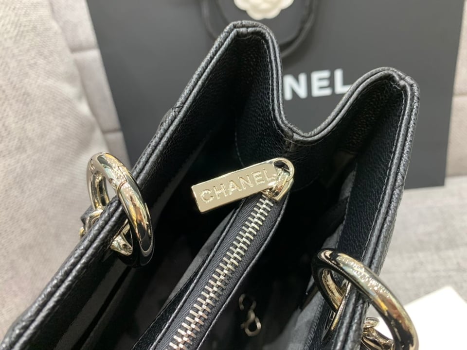 Chanel Grand Shopping Tote Bag 34Cm Black Caviar Silver Hardware view 6