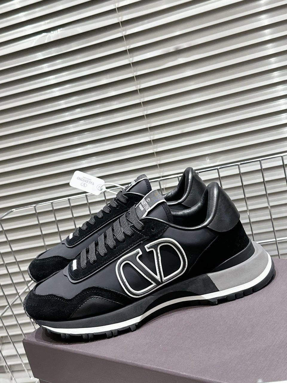 Valentino Lace And Mesh Lacerunner Trainer Black view 3