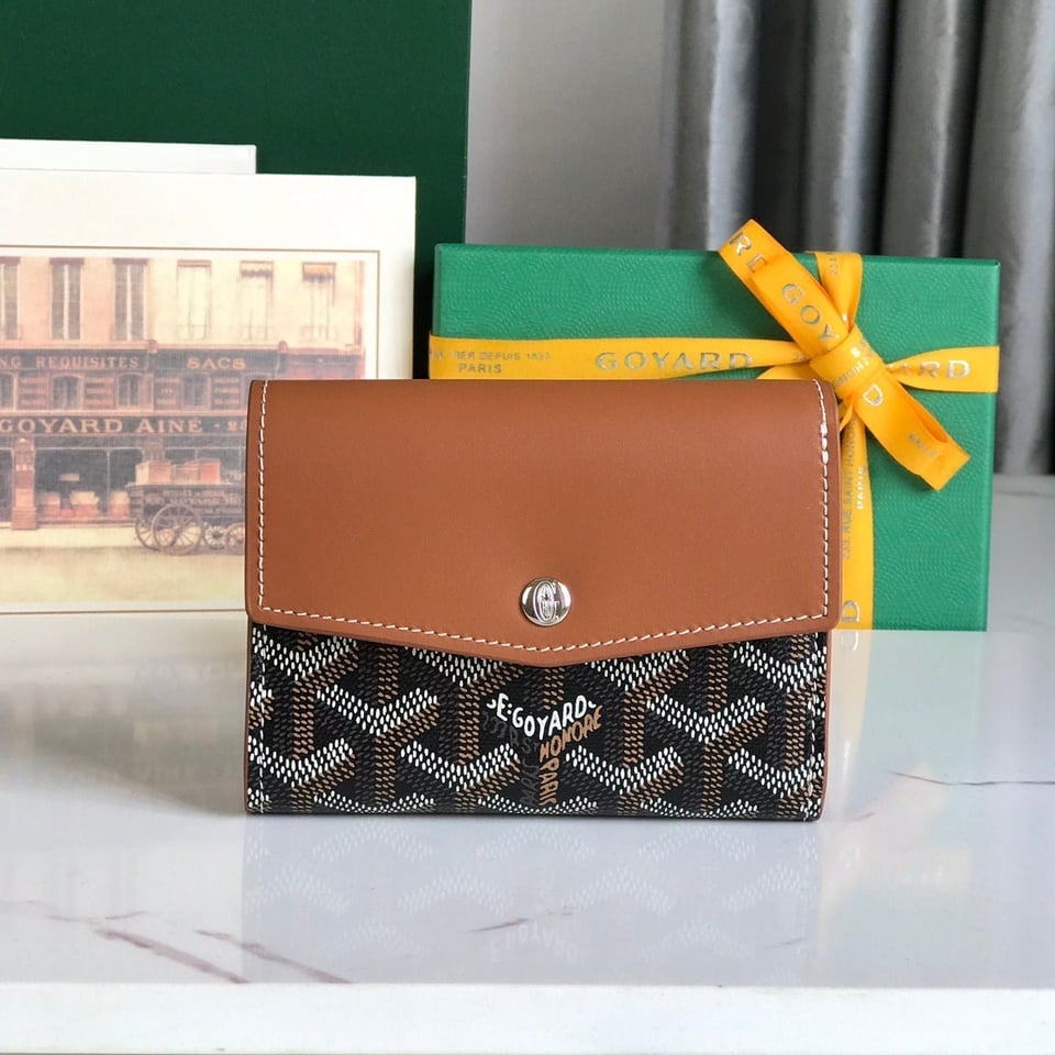 Goyard Saint-Gabriel Wallet 12 Cm Tan Calfskin And Black Goyardine Canvas view 10