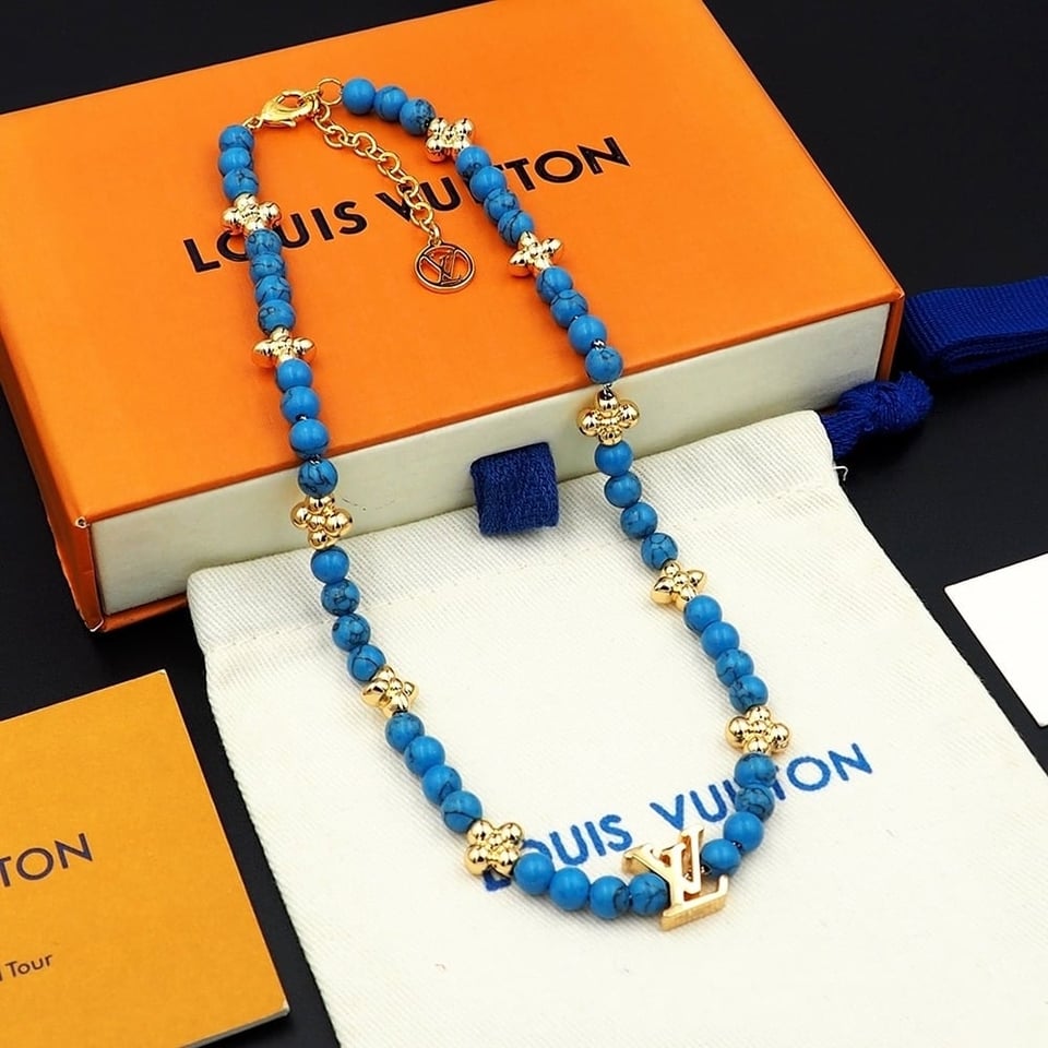 Louis Vuitton Turquoise Pearl Necklace Blue view 7