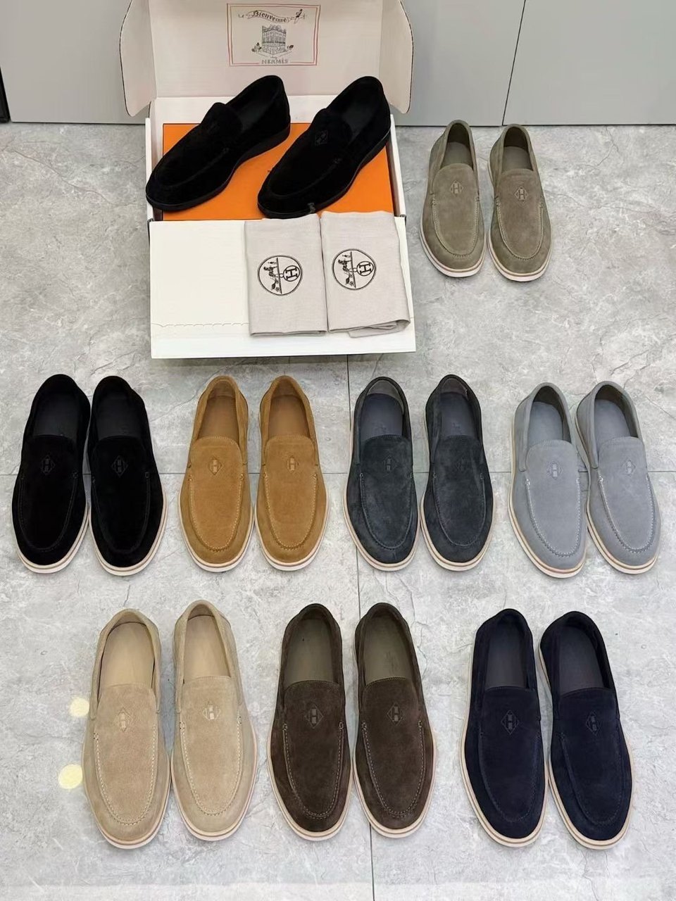 Hermès Navy Suede Loafers- Shoes for Men view 12