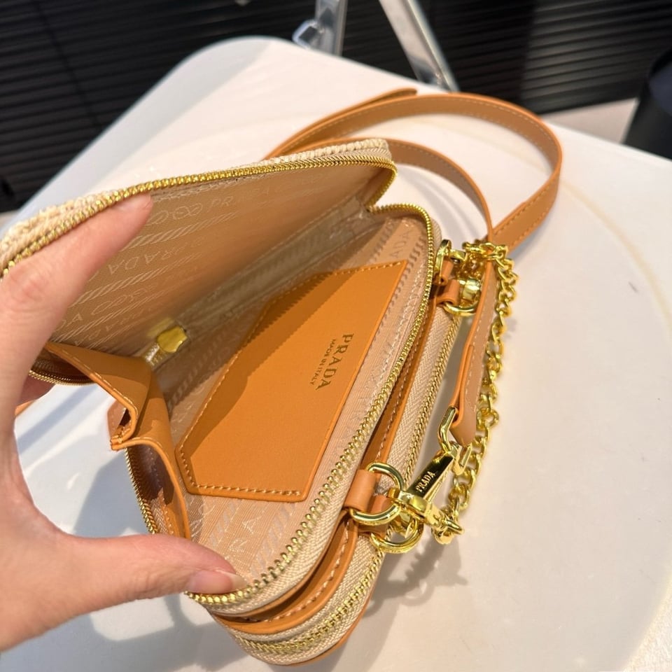 Prada Crochet And Leather Mini Bag Natural 18Cm view 9