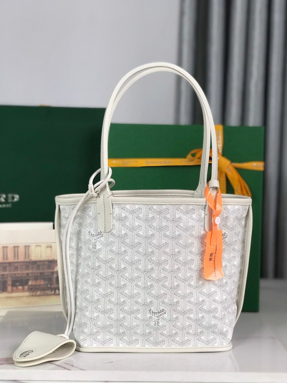 Goyard Anjou Mini Bag 20cm White Calfskin And Goyardine Canvas view 4