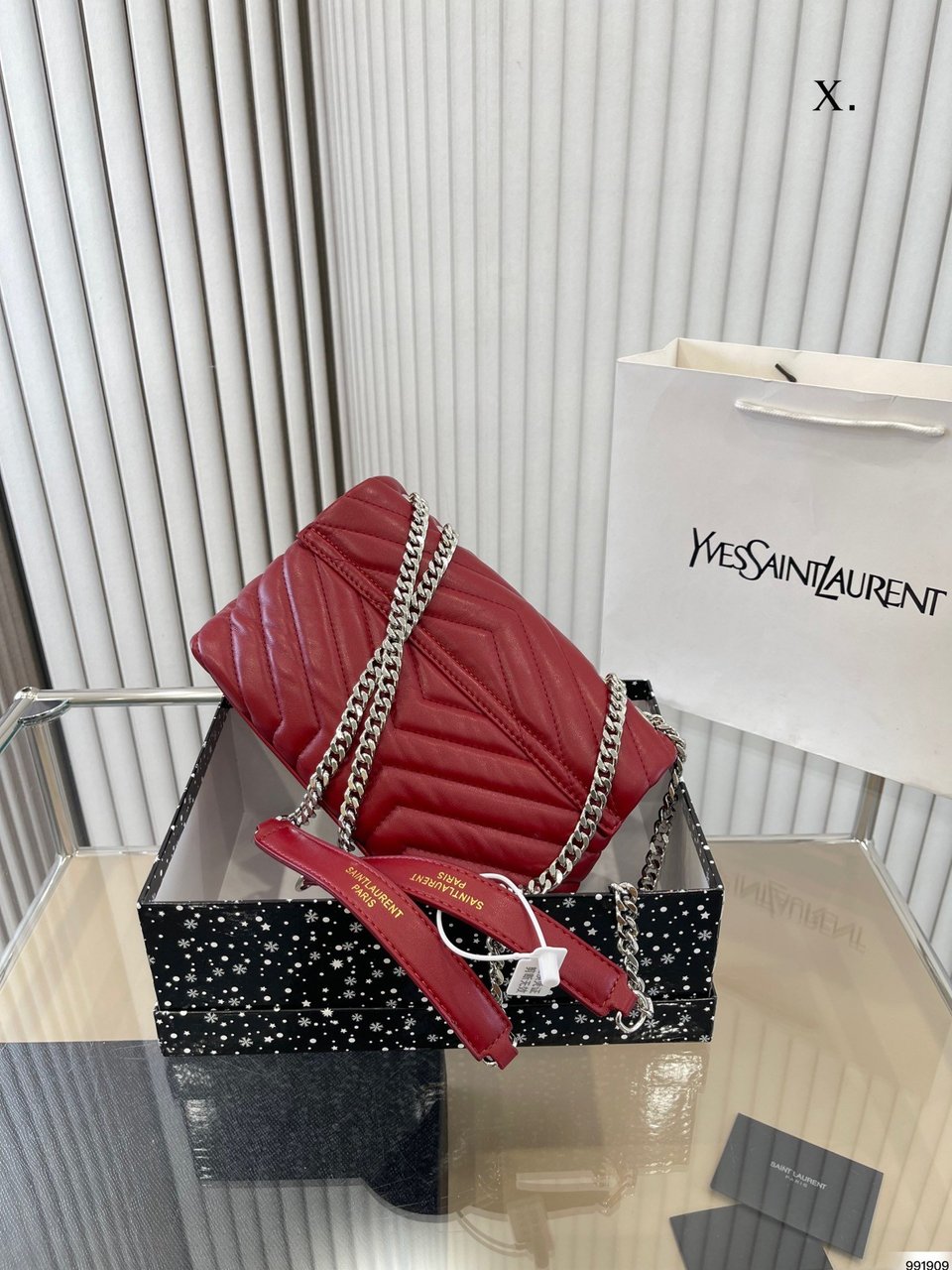 Saint Laurent Loulou Small Chain Bag In Quilted “Y” Leather Wine Red view 3