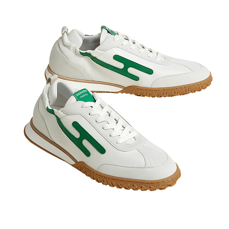 Hermes Sneakers White / Jungle Green Color Goatskin H242924ZHJM390