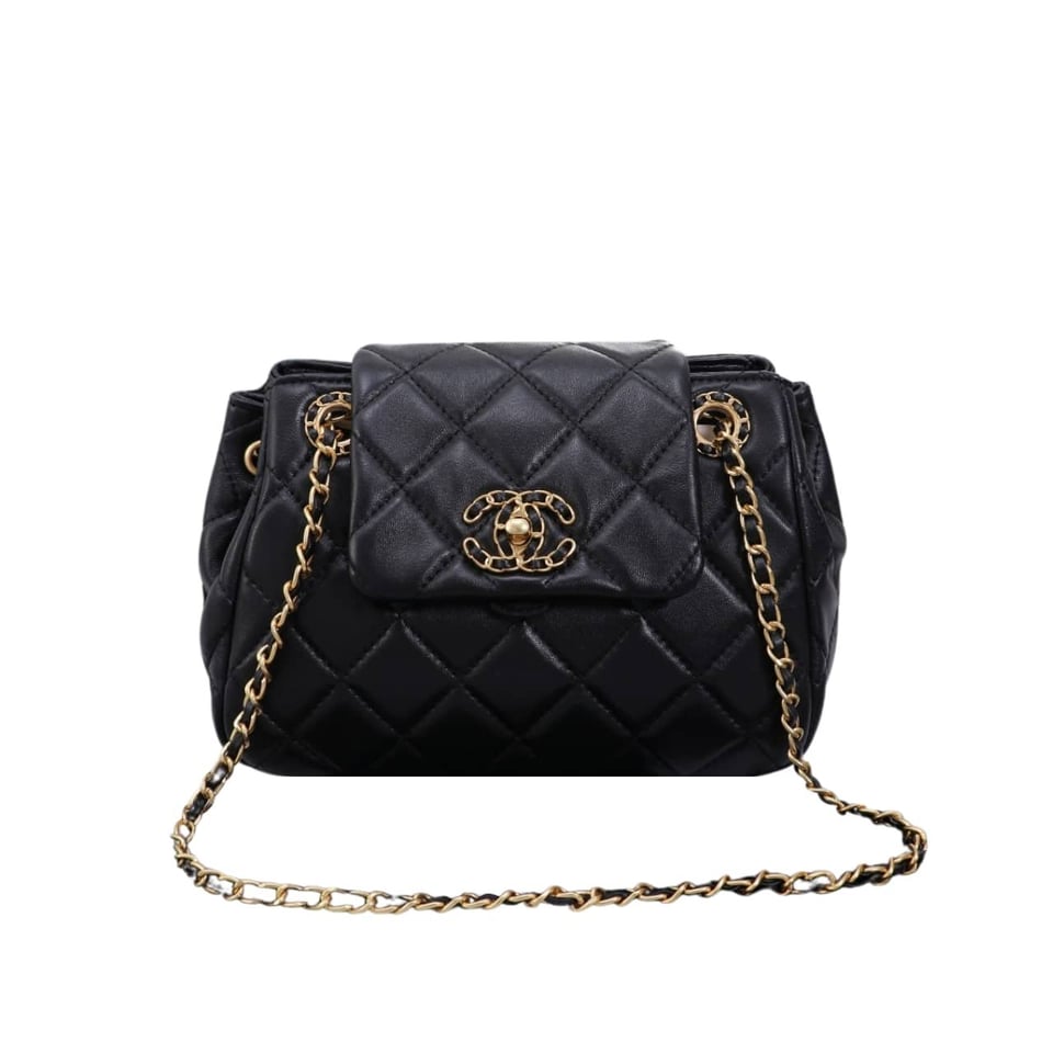 Chanel Mix Accordion Cc Flap Bag Quilted Glazed Calfskin Black 23Cm view 2