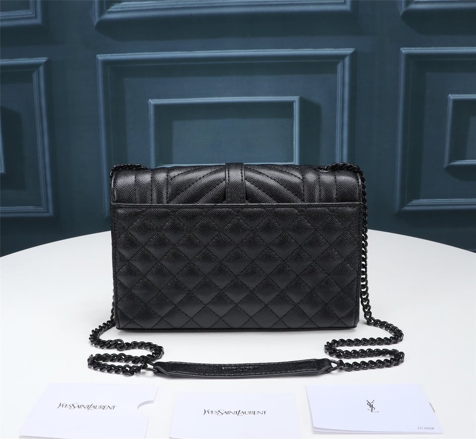 Saint Laurent Envelope Small Bag In Mix Matelasse Grain De Poudre Embossed Black Noir view 10