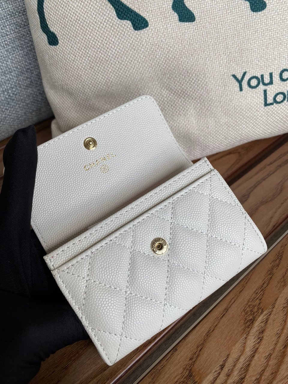 Chanel Small Wallet 11Cm White Caviar Light Gold Hardware view 6