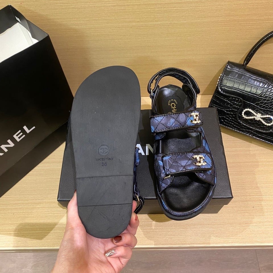 Chanel Dad Slingback Sandals Blue Black view 3