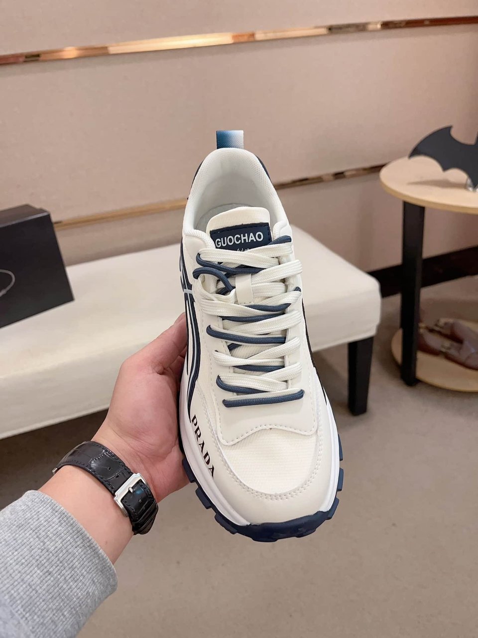Prada Sport Sneakers Curved Line Blue And Beige view 3