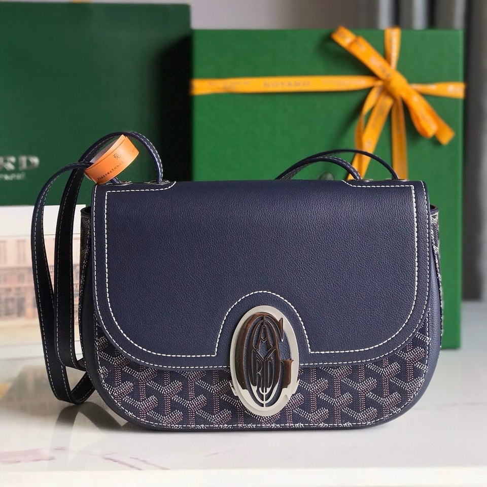 Goyard 233 Bag 25 Cm Navy Blue Calfskin And Goyardine Canvas 25cm view 3
