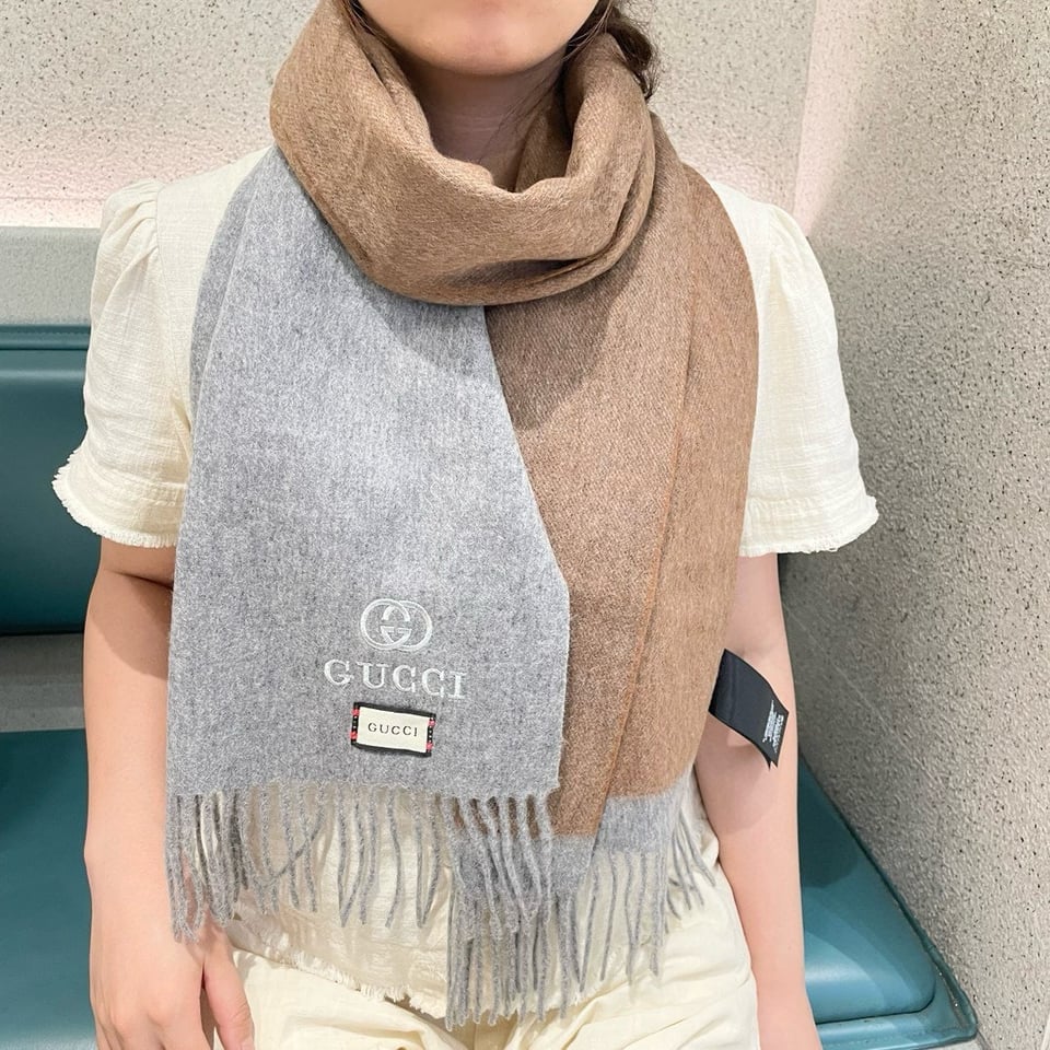 Gucci Cashmere Scarf Colorblock Brown Gray For Women 190cm view 2
