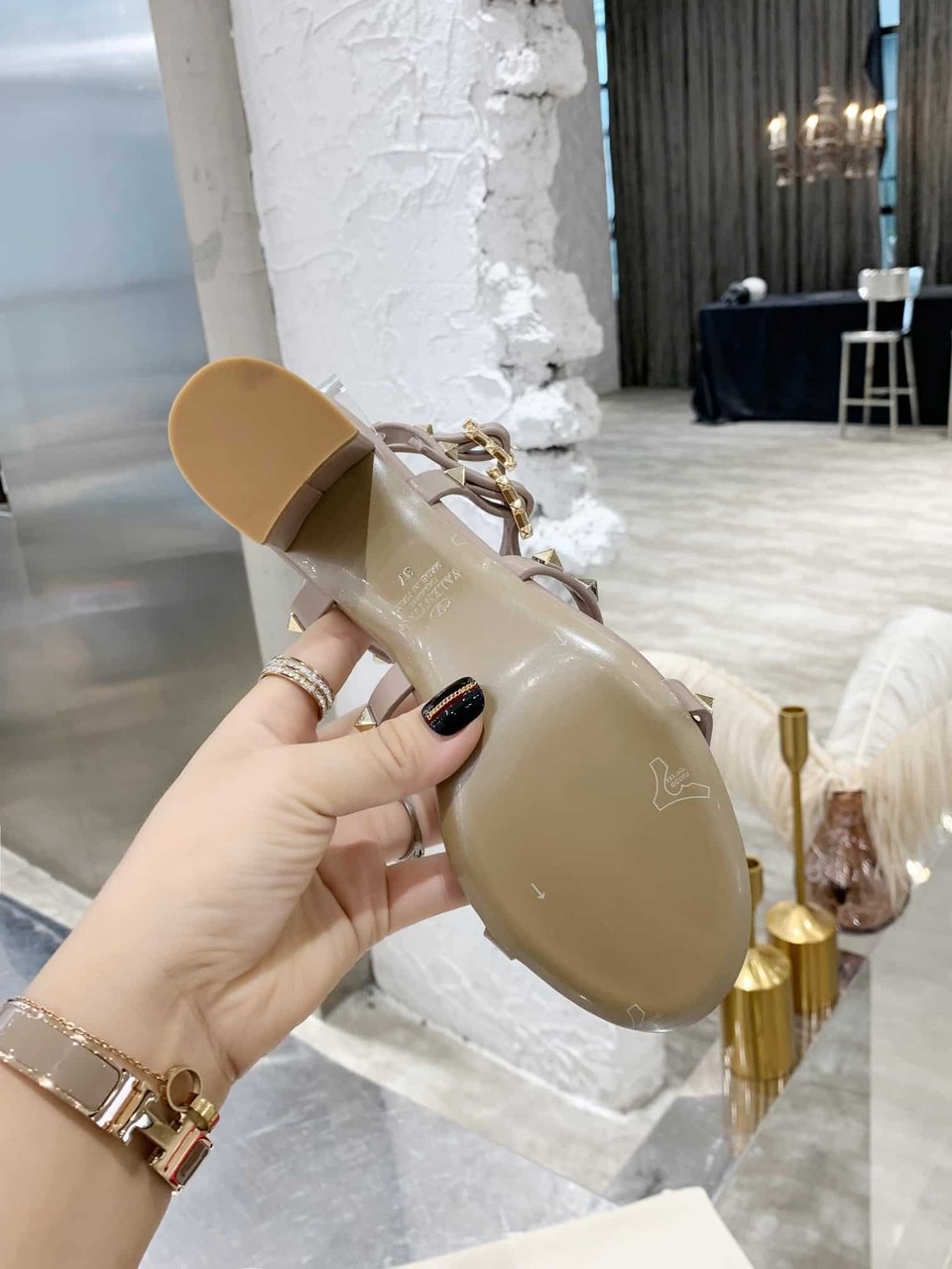 Valentino Garavani Rockstud Leather Sandals Beige view 4